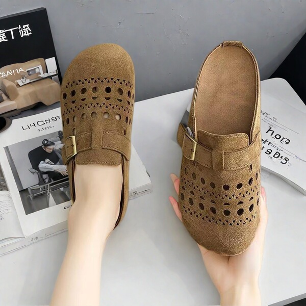 Non-slip breathable retro fashionable women's slippers flat English…