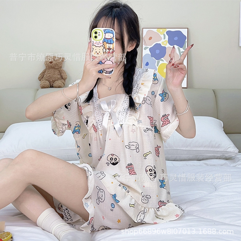 Princess Wind Pijamas verano 2024 nuevo estilo puro deseo de estilo medio largo in-hinge pijama ropa doméstica mujer