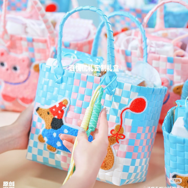 織りキャベツバスケットバッグ DIY お土産バッグ小さなバッグカラフルなハンドバッグレディースハンドバッグ女性|undefined
