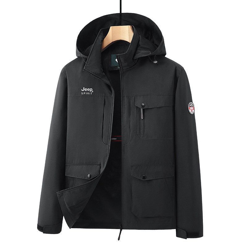 Nueva chaqueta de asalto de bolsillo al aire libre de mediana edad se puede quitar la gorra suelta de tamaño grande chaqueta de primavera y otoño a prueba de viento ropa de hombre