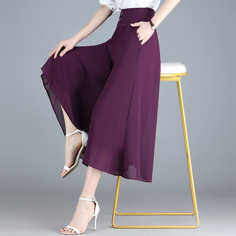 Three-Quarter Chiffon Skirt Pants with Drapey Feel, Thin Summer Wide-Leg Pants, Plus-Size Elastic High-Waist Loose Casual Pants for Women Three-Quarter Chiffon Skirt Pants with Drapey Feel, Thin Summer Wide-Leg Pants, Plus-Size Elastic High-Waist Loose Casual Pants for Women