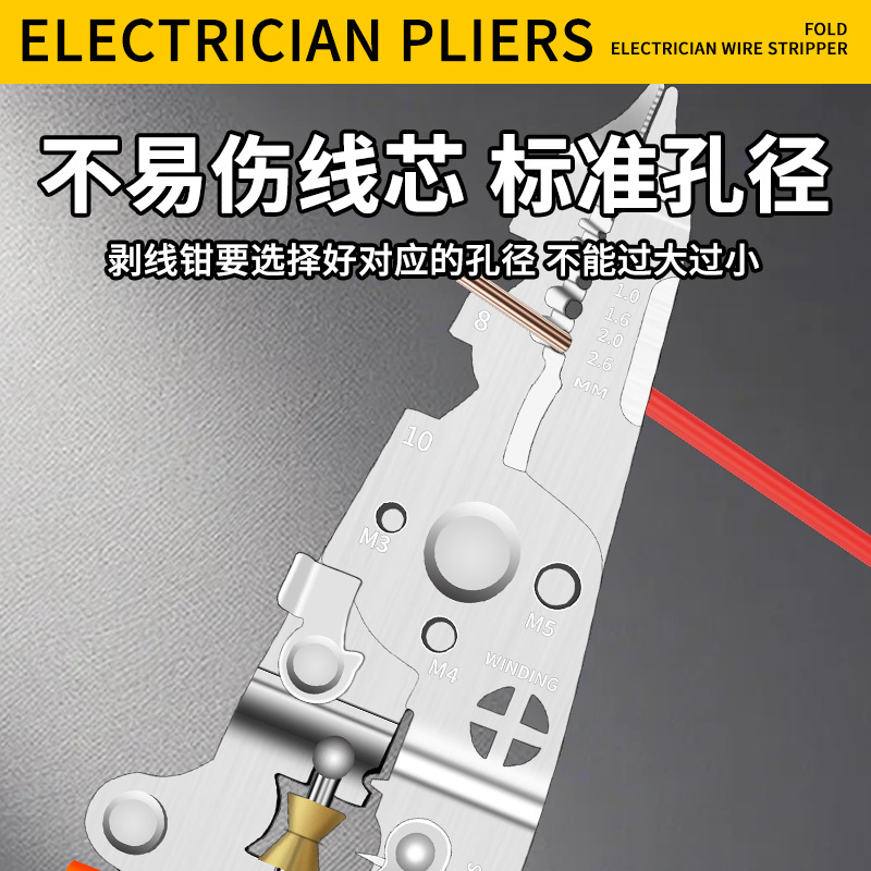 Transfronterizos para nuevos tipos de pinzas de descascar de alambre plegables resorte oculto cortador de alambre de mano multifuncional especial para electricista