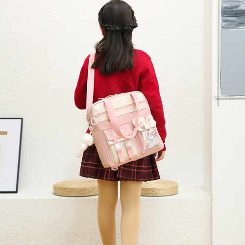 Canvas bag women's crossbody bag large capacity student class portable book bag make-up class book shoulder bag nylon contrasting color