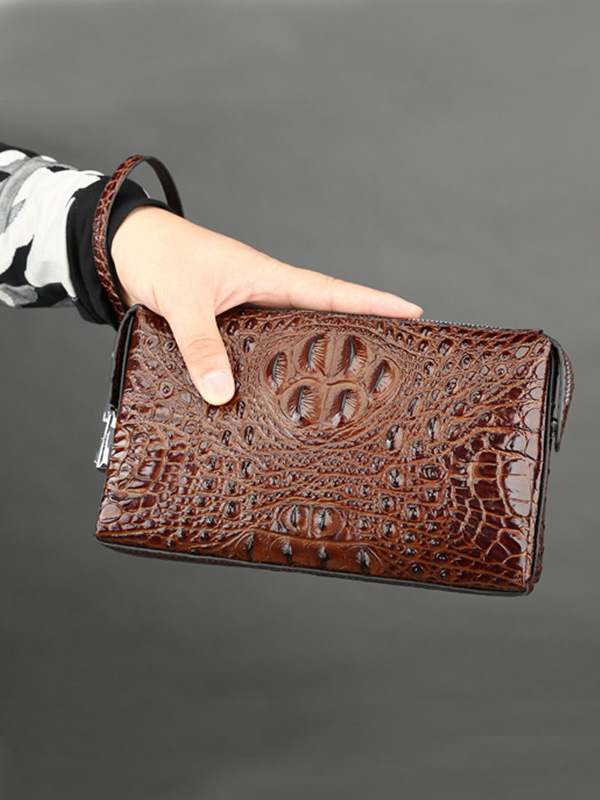Men's Crocodile Pattern Leather Clutch Bag For Business And Casual_voghion.com