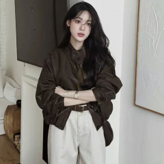 糖糖~韩系气质百搭通勤小立领百搭帅气机车服PU皮衣短款夹克外套