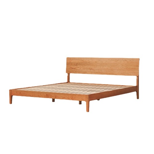 Nordic solid cherry wood minimalist Japanese style single bed for small studio 1.5m, 1.8m solid wood double bed for master bedroom
