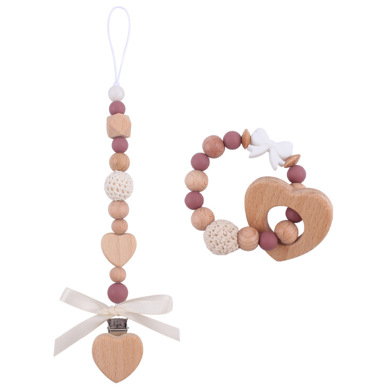 Nuevo bebé hecho a mano bowknot chupete cadena calmante bebé DIY amor mordedor pulsera juguete conjunto de dos piezas