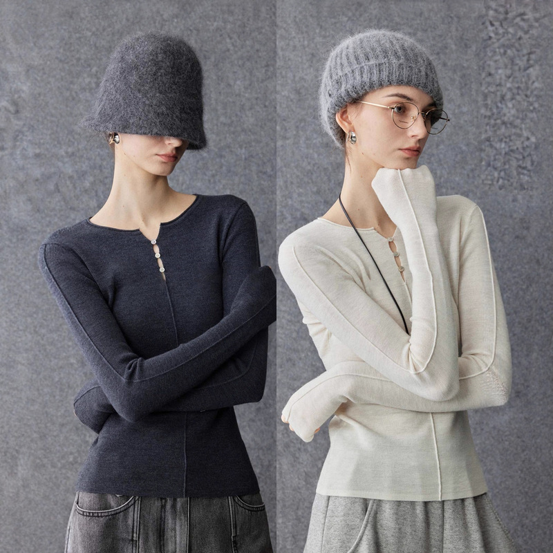 Elegant Light Luxury_German Biella Fine Wool Thickened Slim Fit Half Placket Water Drop Collar Base Layer