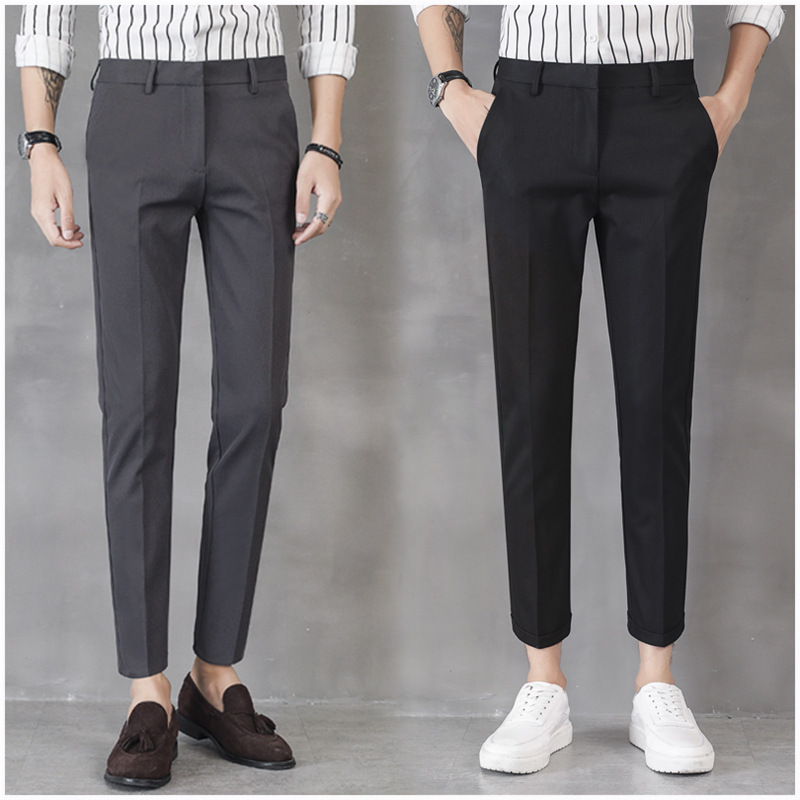 Draping cropped suit pants men's slim fit skinny summer youth Korean style trendy business non-ironing pants cropped casual