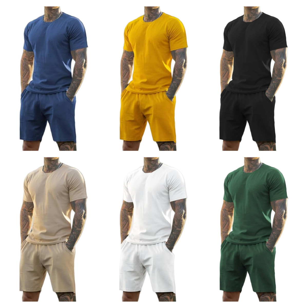 2024新款夏季男式短袖运动休闲ebya拼条拼圆领健身套装男外贸T恤