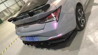 Tail Spoiler Without Drilling, Fixed wind wing - hyundai-elantra2021-2024-seventh-generation-elantra-mecha-style-tail-wing-glossy-black
