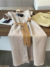 2025日韩尾货品牌剪标女装巨显瘦!复古凉爽透气亚麻系腰带连衣裙