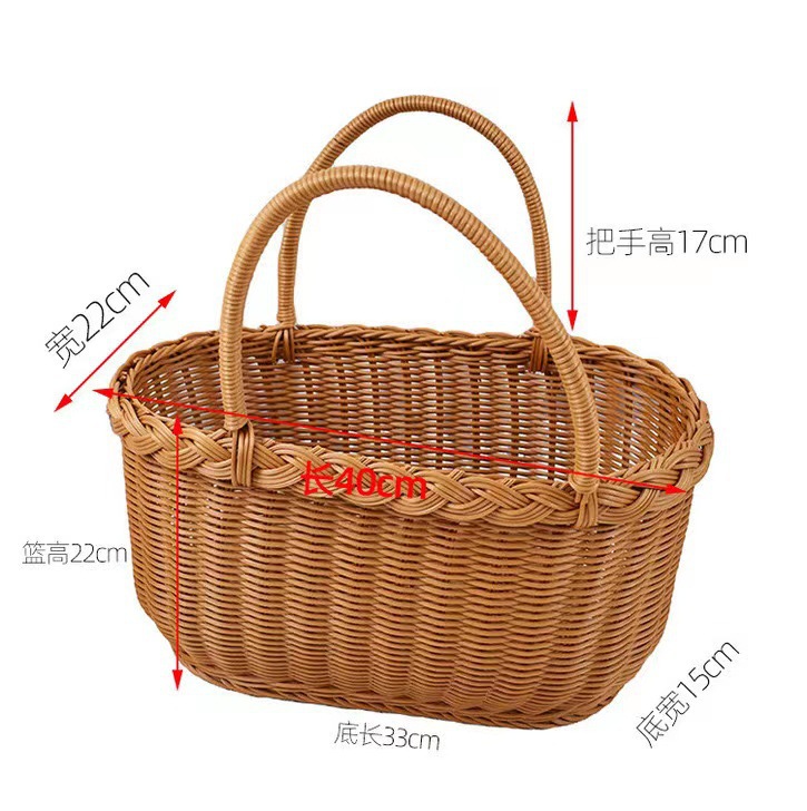Cesta de picnic cuadrada de plástico tejido de imitación de caña PP canasta de compras canasta de recoger frutas canasta de frutas image 10