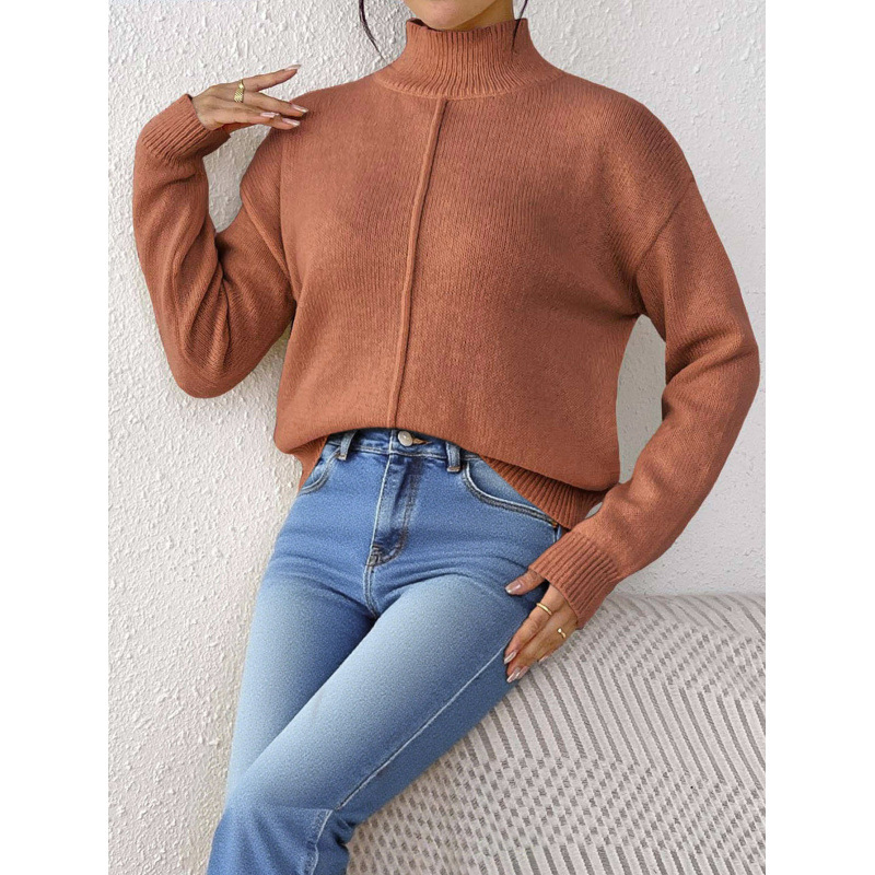 Women's Semi-Turtle Neck Casual Sweater - Soft Deer Fleece Fabric, Pure Color Pullover, Comfortable & Stylish For Autumn Winter_voghion.com