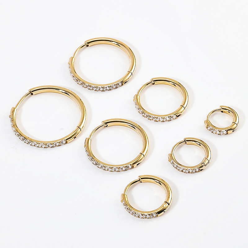 Zesen 2.5x20mm Gold Stainless Steel Carved Zircon Ear Studs 1.2mm Titanium Steel Ear Buckle 1.6mm Carved Diamond Earrings detail image 10