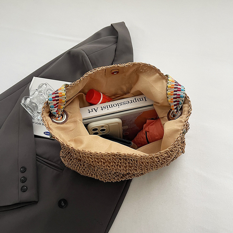 Bolsa de tejido a mano para mujeres 2024 nueva bolsa de hombro de vacaciones de playa de marea de gran capacidad para viajar bolsa de paja