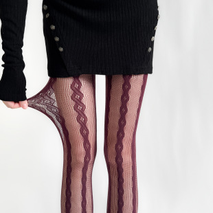 Distinctive Lace 8-character Vertical Twist Net Stockings Women's Grey Spice Plum Sauce Silk Stockings with Long Boots Pantyhose