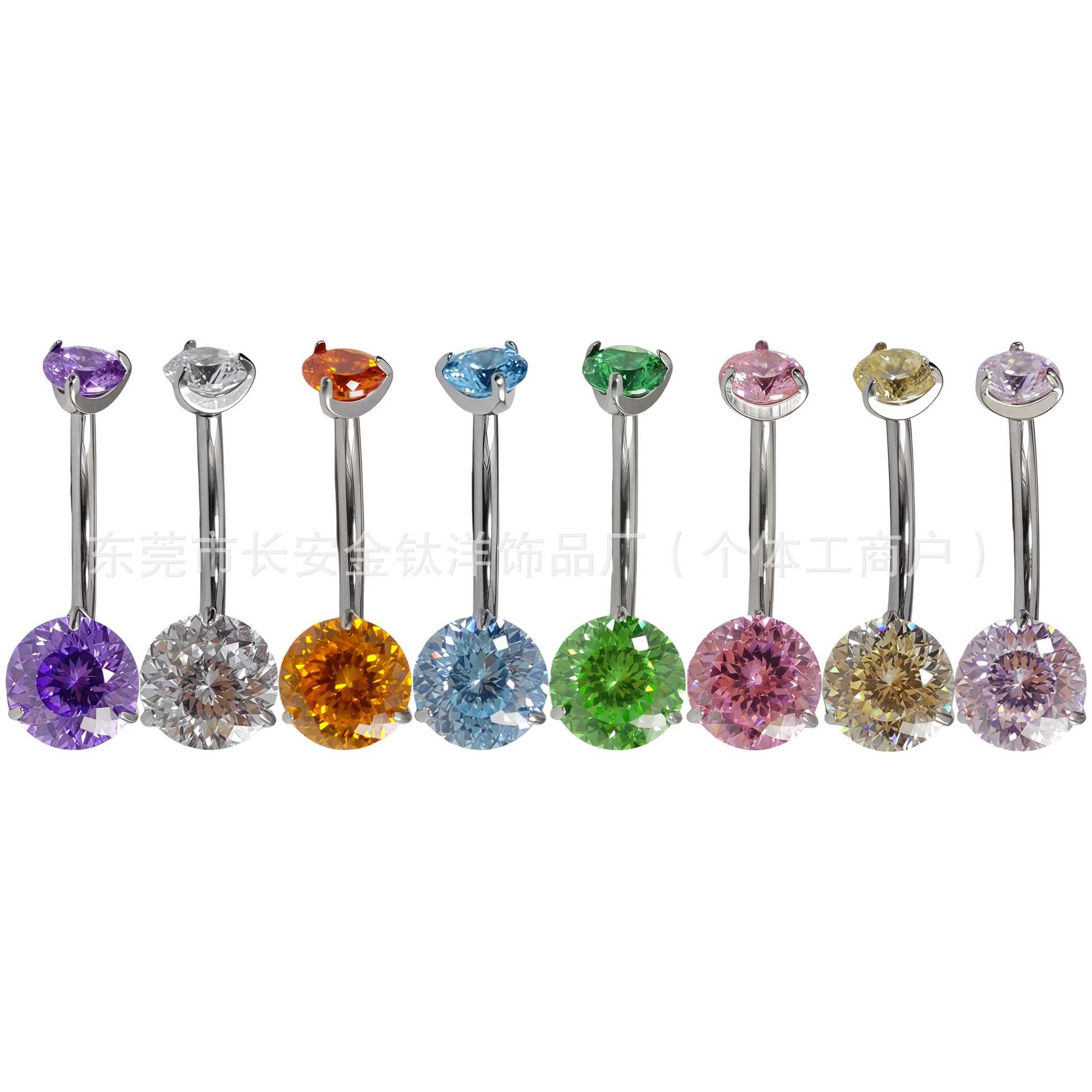 F136 Titanium Internal Thread Bird's Nest Zircon Double-Ended Zirconium Curved Rod Navel Ring detail image 5