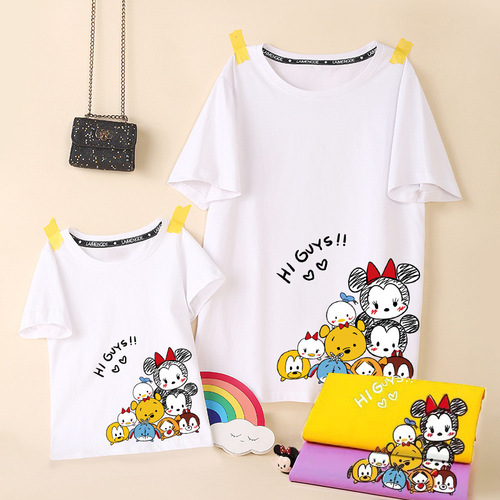 Raimond 2024 new summer clothing parent-child clothing pure cotton short-sleeved T-shirts for a family of three and four, mother and daughter clothing for the whole family
