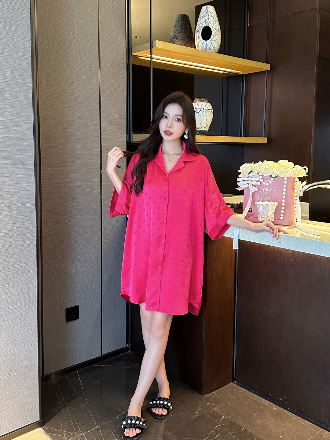 자카드 하트 - 핫핑크