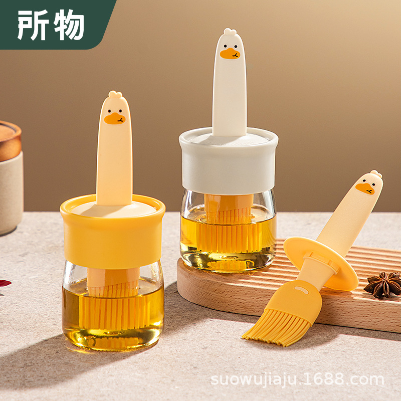 Oil Brush Silicone Oil Brush with Bottle Kitchen Pancake Food Grade Barbecue Baking Household High Temperature Resistant All-In-One Oil Brush Bottle