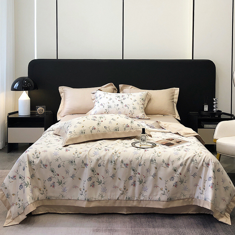 Luxury Tencel Summer Cool Quilt Set Nordic Air Conditioning Quilt Machine Washable Ice Silk Summer Quilt Silk Smooth Thin Quilt Wholesale 