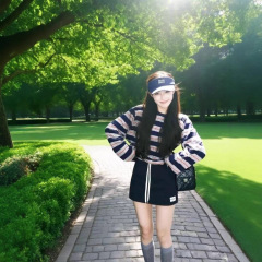 高端女装25款撞色条纹徽标长袖T恤宽松休闲圆领气质中长款上衣女