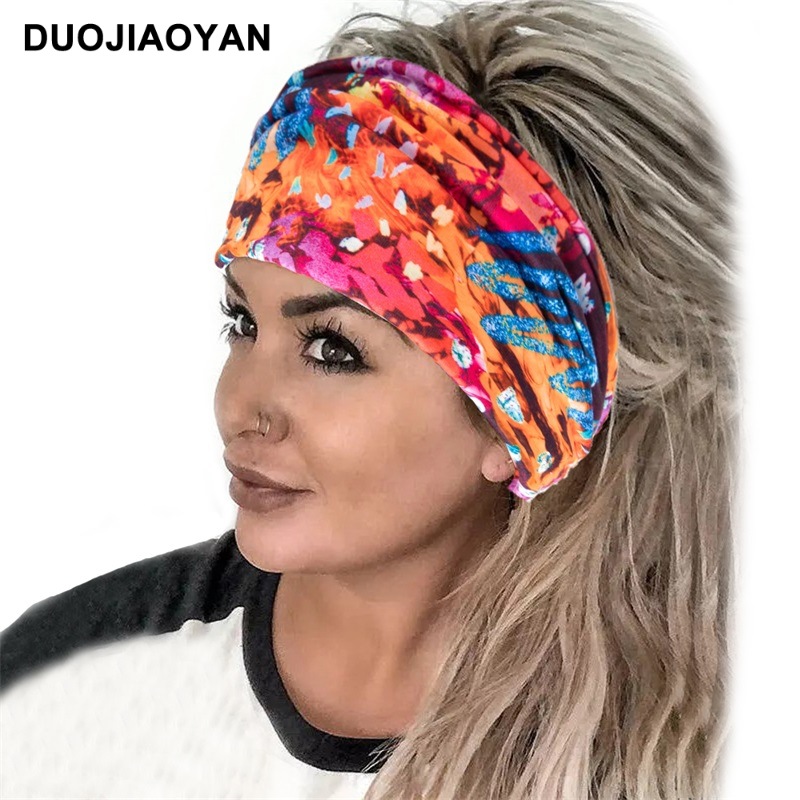 Otoño e Invierno nueva diadema de moda para mujer con estampado bohemio nudo ancho borde elástico pañuelo para la cabeza accesorios para el cabello_voghion.com