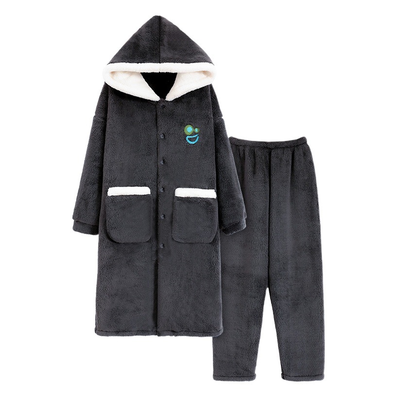 Pijamas de hombre Otoño e Invierno engrosado forro polar coral polar camisón traje de invierno franela Albornoz simple homewear