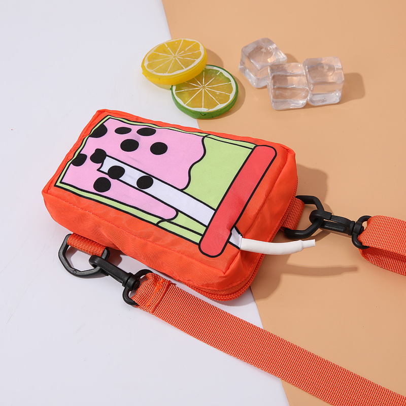 Zipper Closure Type Single Shoulder Strap Strap Type Women's Small Polyester Milk Tea Cute Zipper Coin Purse