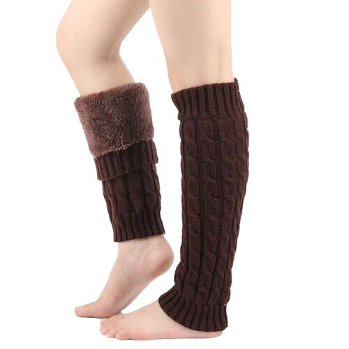 Japanese-style padded fuzzy sock covers for warmth, plush socks for ladies, leg warmers, foot warmers, cross-border knitted cabled warm leg covers