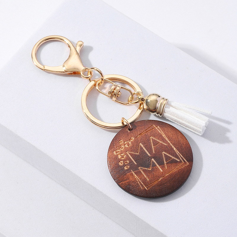 Sucré Rond Lettre Gland Bois Unisexe Pendentif De Sac Porte-clés display picture 4