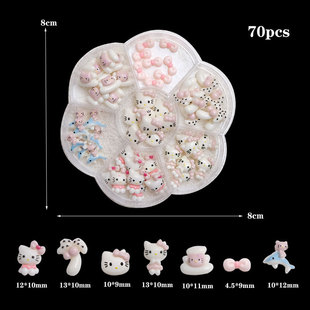Set of Powder Leather Kitty Cat Series Nail Art Accessories Resin Cartoon Summer Beach Coconut Tree Cute DIY Accessories