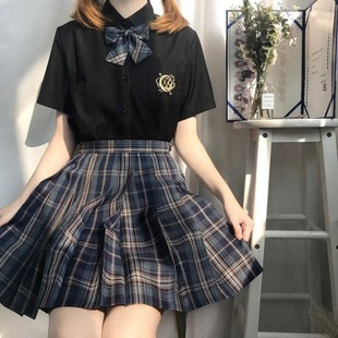 [Star Whale] original jk uniform Japanese female student black and white short sleeve summer basic embroidered shirt top