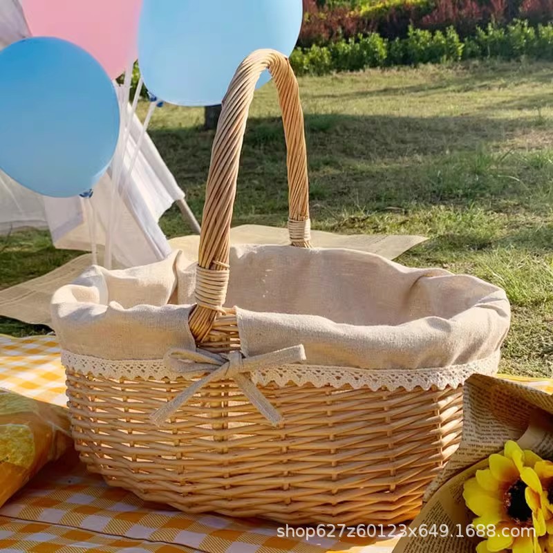 Canasta de picnic de ratán de sauce personalizada, cesta de compras ins, cesta de mano tejida, cesta de almacenamiento de juguete, cesta de almacenamiento de frutas