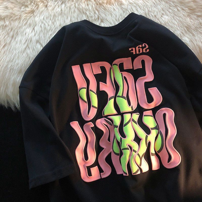 2023 trendy American retro fashion brand short sleeve T-shirt men's 2022 New loose bf Harajuku style half sleeve ins top