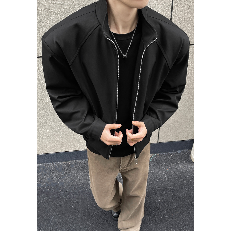 Cleanfit Deconstructed Three-proof For Men, Spring Trendy American-style Short Workwear Jacket With Stand-up Collar,_voghion.com