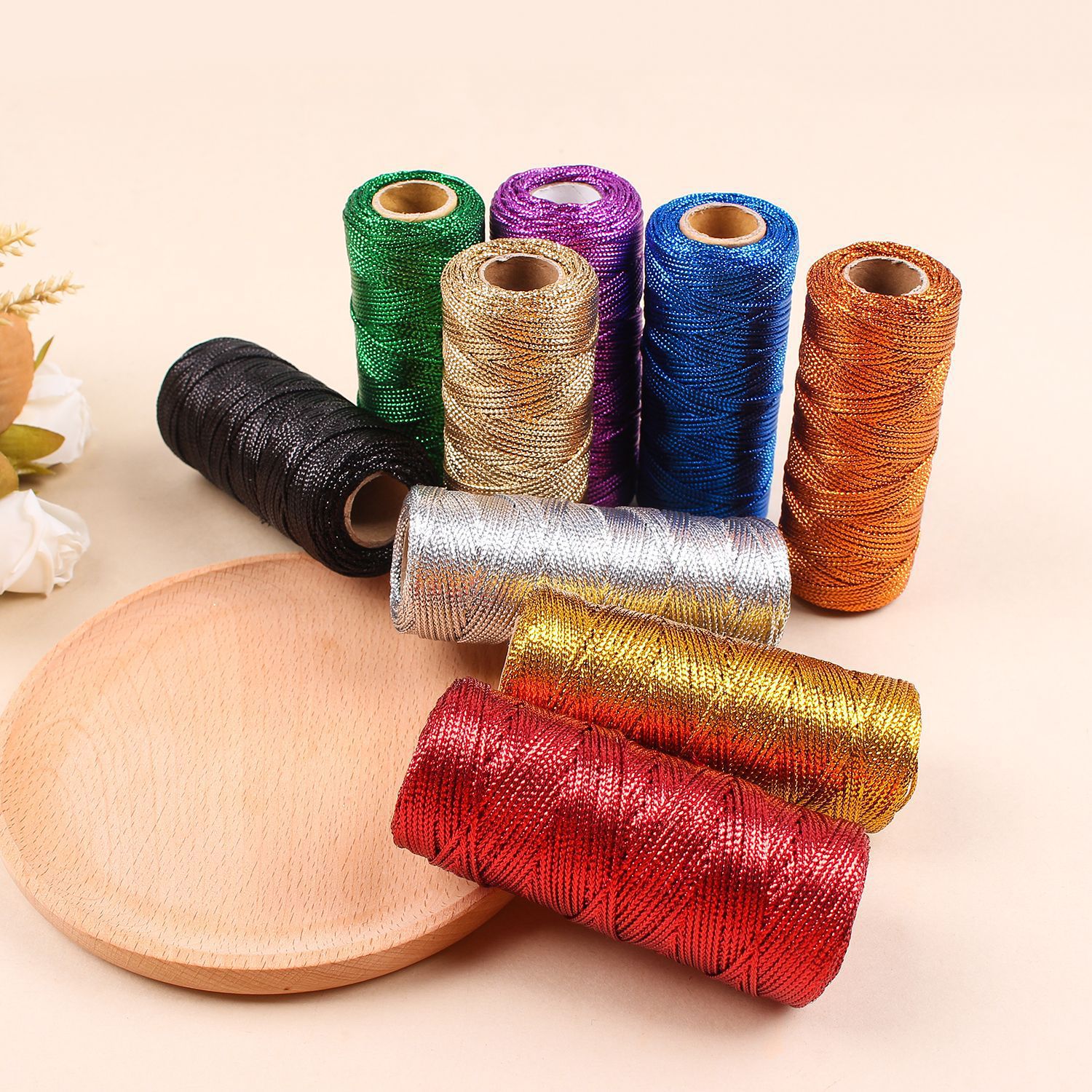 16-Strand oro y plata alambre 1.5mmdiy Etiqueta de alambre hueco plano de alambre de oro ramo de cuerda de encuadernación línea de embalaje de regalo cordón