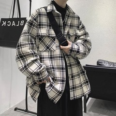小香風シャツ男性のファッションブランドのゆるいコート秋冬のアメリカのレトロでかっこいいカジュアルなベルベットジャケット