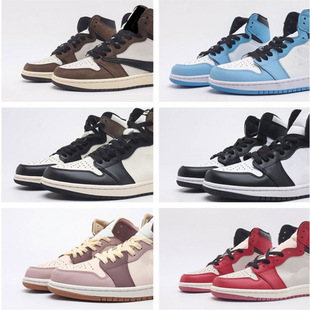 Putian Pure Original First Layer Version Aj1 High Top Dark Brown Barb Black Mocha Black Orange Buckle Broken Men and Women Couple Basketball Shoes
