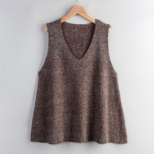 Pure Color V-Neck Knit Cardigan Vest Top for Women Korean Style Fashion Loose Matchable Simple Stylish Plus Size Sleeveless Cardigan