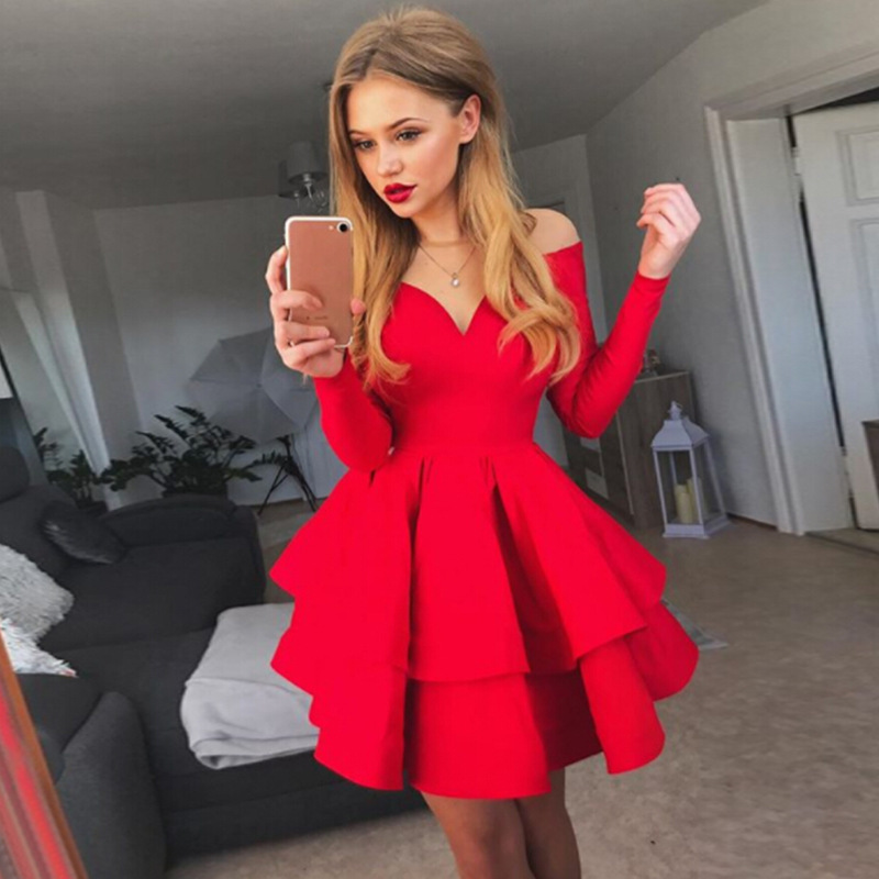 sexy and elegant deep V-neck long-sleeved dress princess dress evening party_senzul.com