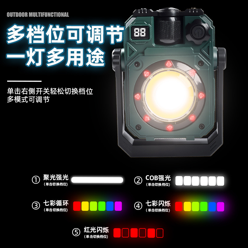 Nueva luz solar para acampar, luz de color de atmósfera multifuncional, luz de trabajo de luz fuerte de succión magnética, carga del puerto C, atenuación infinita