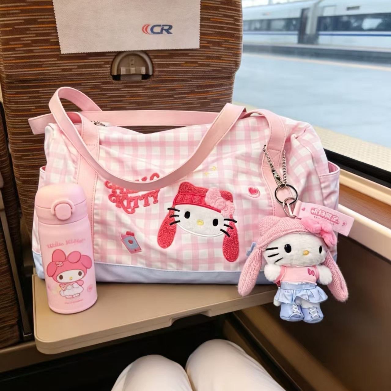 Travel essentials: cute cat travel bag, short-trip handbag, large-capacity shoulder tote luggage bag for outings