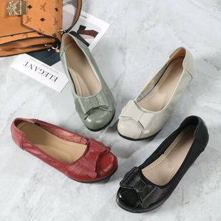 Soft Leather Work Shoes Women's Flat Soft Bottom Leather Shoes Professional Work Interview Hotel Non-slip Stewardess Comfortable Single Shoes