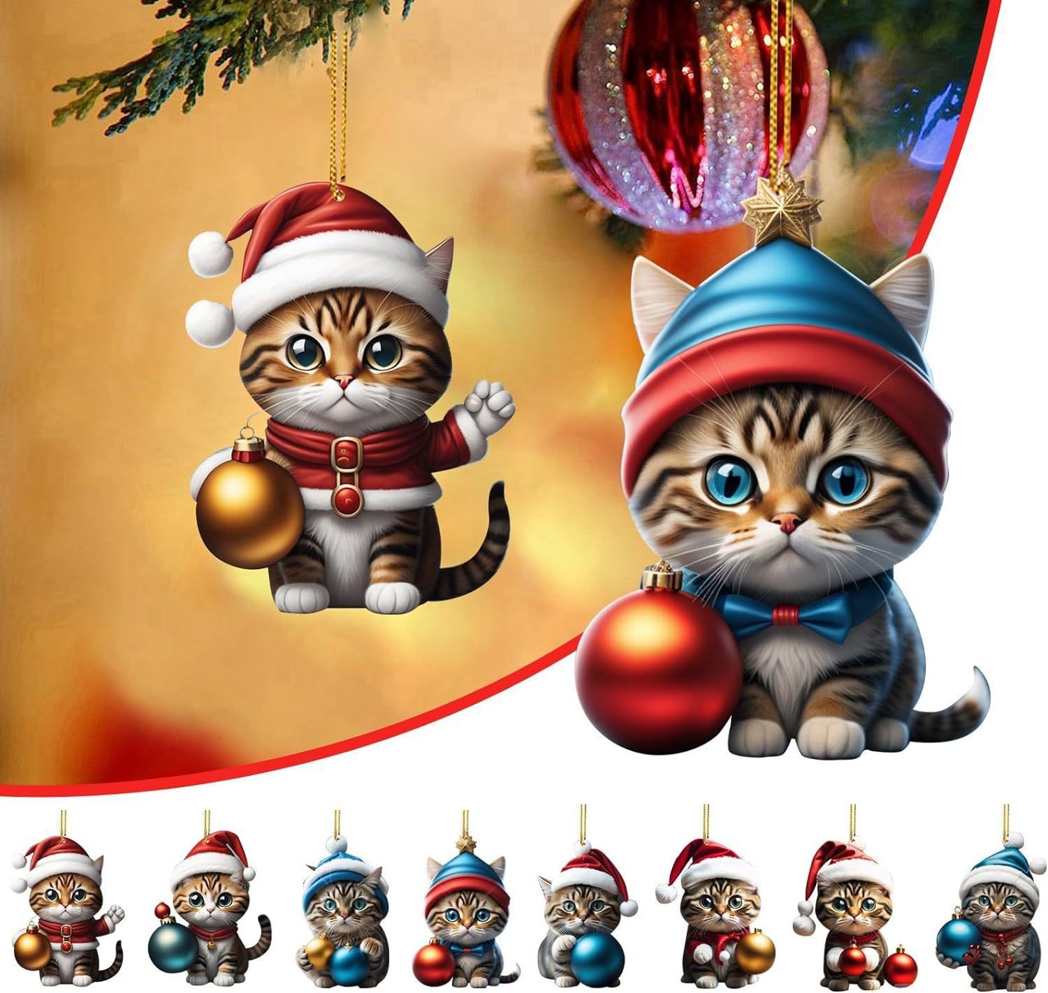 Cruzar la frontera nueva Navidad creativo lindo gato Navidad casa árbol de Navidad decoraciones acrílico colgante plana