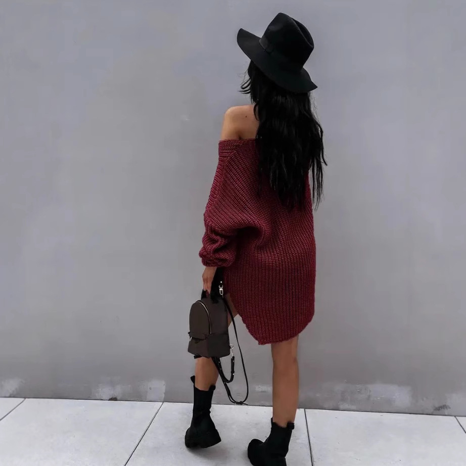 Oversized V-Ausschnitt Pullover – Grobstrickpullover (Schwarz, Burgunderrot, Grün) | Acrylmischung für Streetwear & Casual_voghion.com