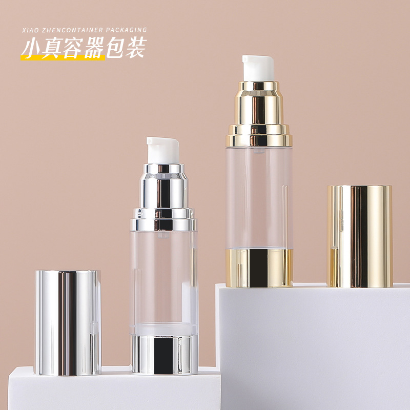 新款15/30/50ml透明真空瓶 按压式电镀喷雾瓶 AS化妆品乳液瓶