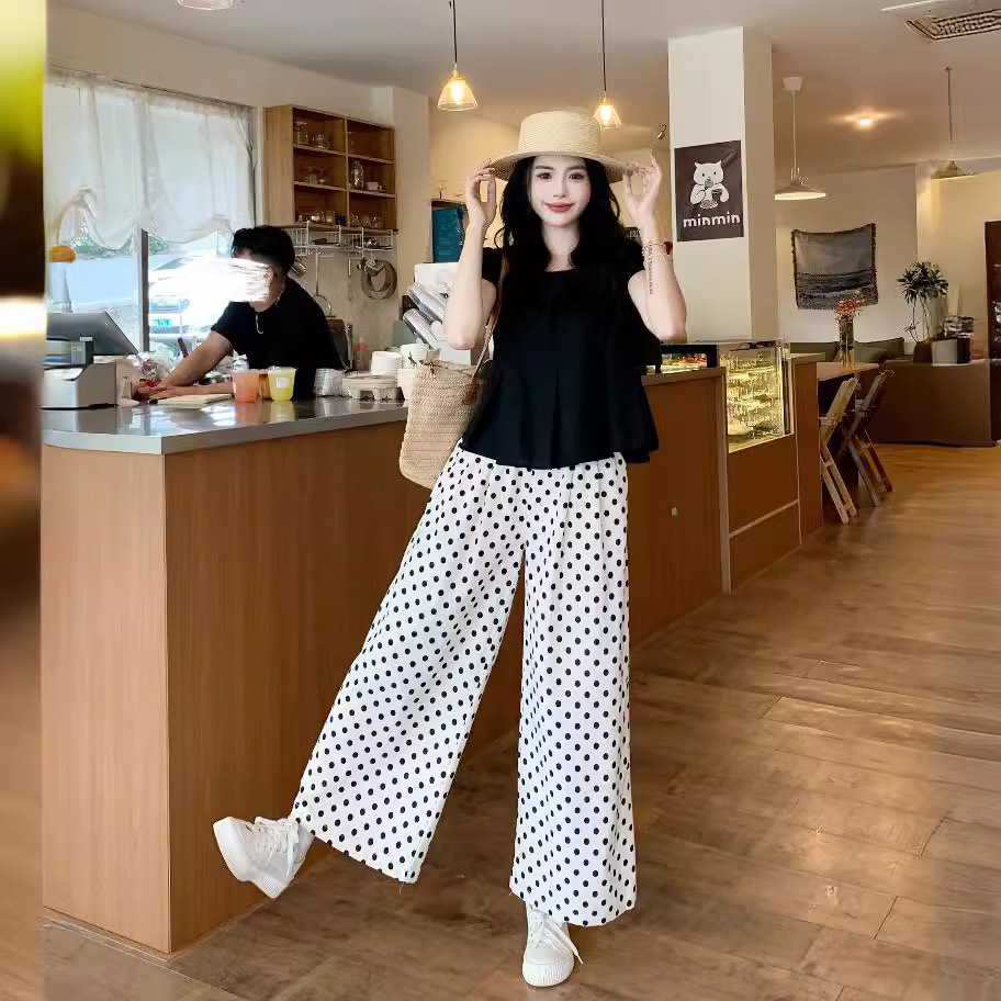  夏  L-4XL 大きいサイズ トップス ワイドパンツ 上下セット