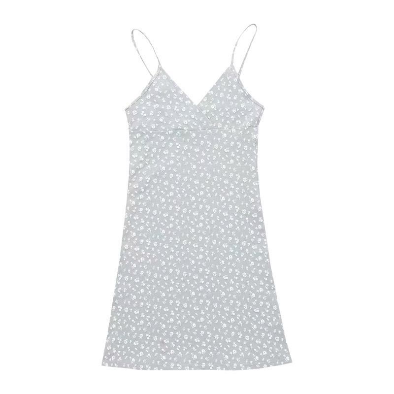 Pure want retro printing V-neck suspender dress women's summer floral suspender dress women's clothing